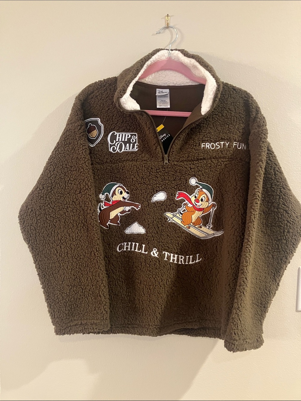 NWT Chip & Dale 'Chill & Thrill' Brown Sherpa Pullover
